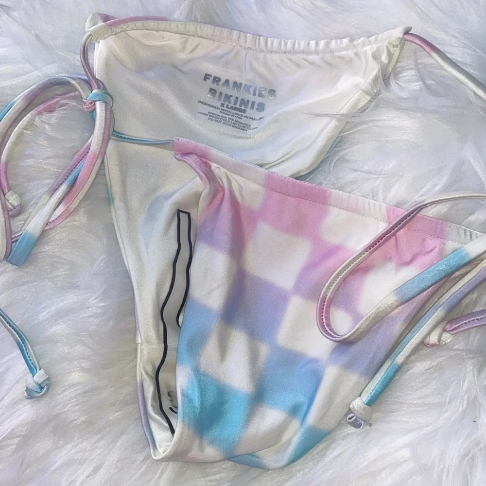 Frankie’s Bikinis x ALO Checkered Bikini Set Tatum Top sz L & Tia Bottom sz XL